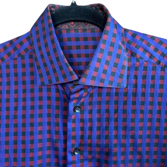 International Laundry Blue Red Black Check Flip Cuff and Collar Shirt - Picture 1 of 6